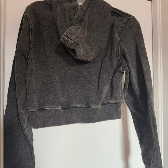 Good American Charcoal Cropped Hoodie Jacket - Picture 3 of 5